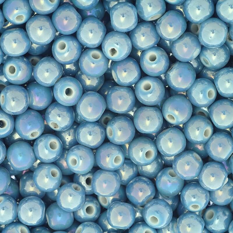 Ceramic beads / balls 8mm blue with rainbow shine 3pcs CKU08N15E