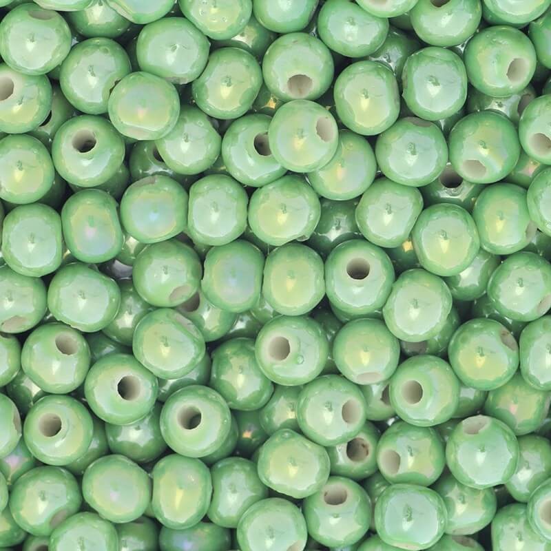 8mm ceramic beads / balls succulent green ab 3pcs CKU08Z08E