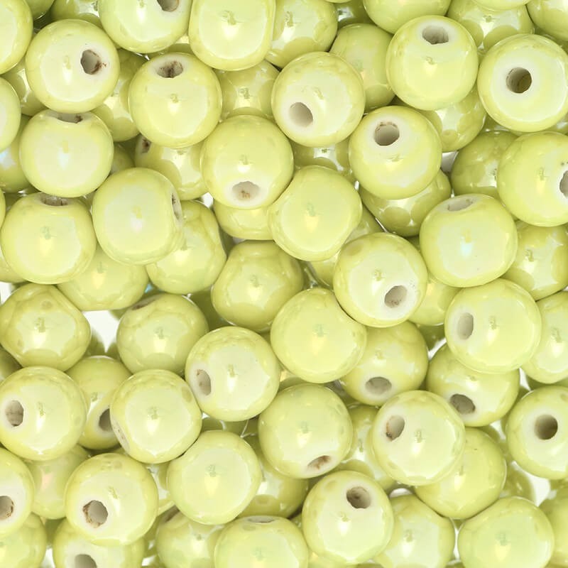 Beads / ceramic balls 10mm yellow rainbow gloss 2pcs CKU10C08E