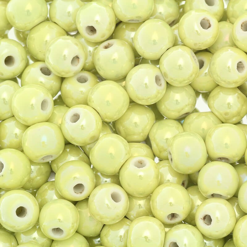 Beads / ceramic balls 10mm yellow rainbow gloss 2pcs CKU10C08E