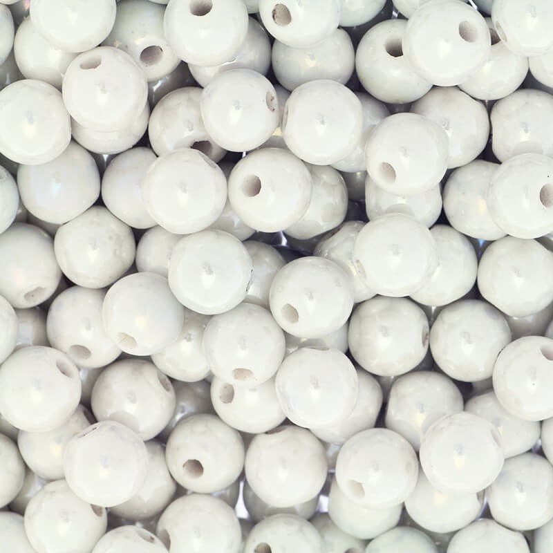Koraliki / ceramiczne kulki 10mm białe perłowe 2szt CKU10K08E