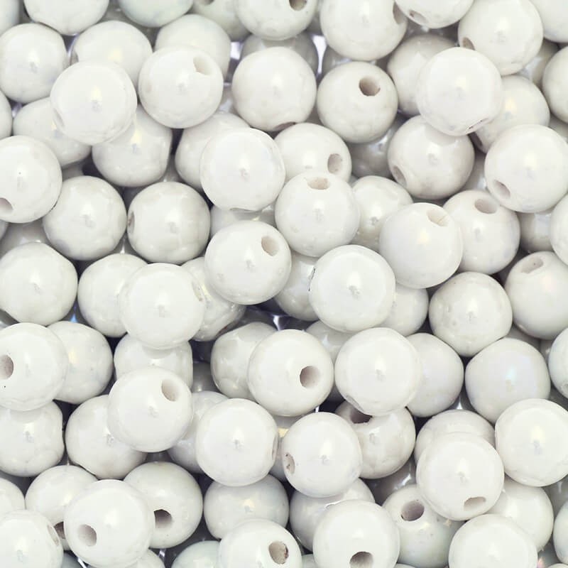 Beads / ceramic balls 10mm white pearl 2pcs CKU10K08E