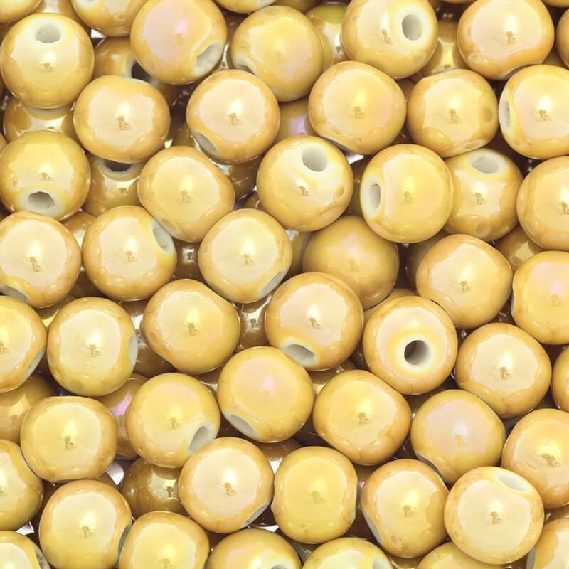 Beads / ceramic balls 10mm golden AB 2pcs CKU10K09E