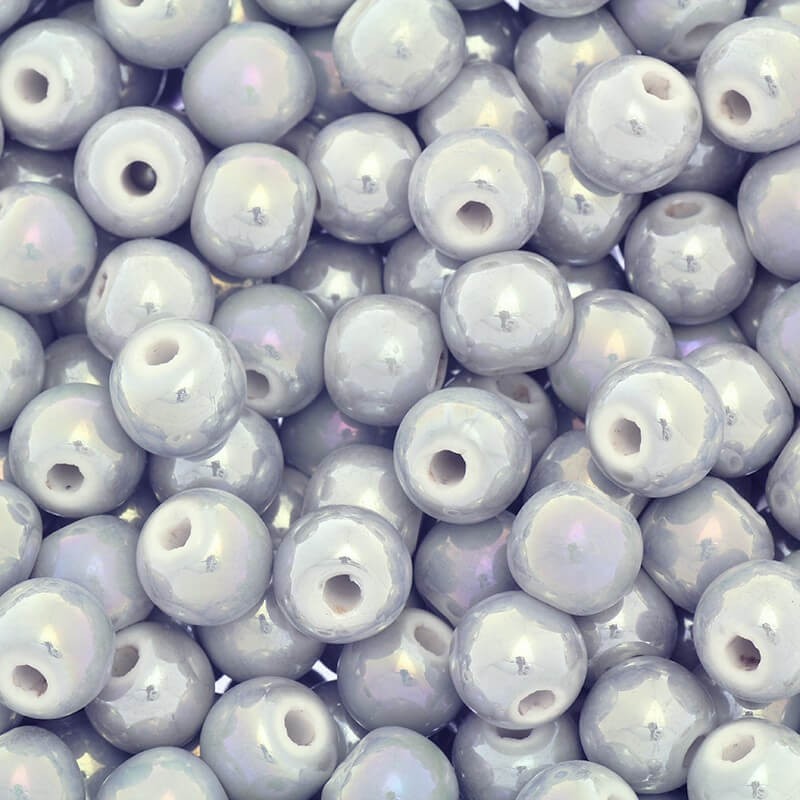 Beads / ceramic balls 10mm light gray ab 2pcs CKU10S09E