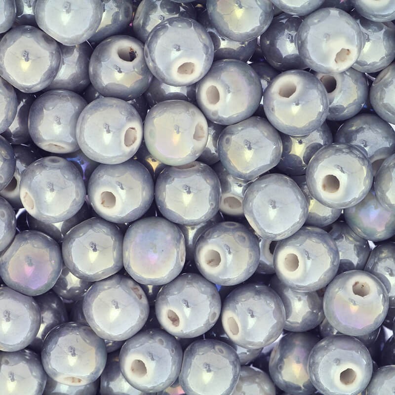 Beads / ceramic balls 10mm gray ab 2pcs CKU10S07E