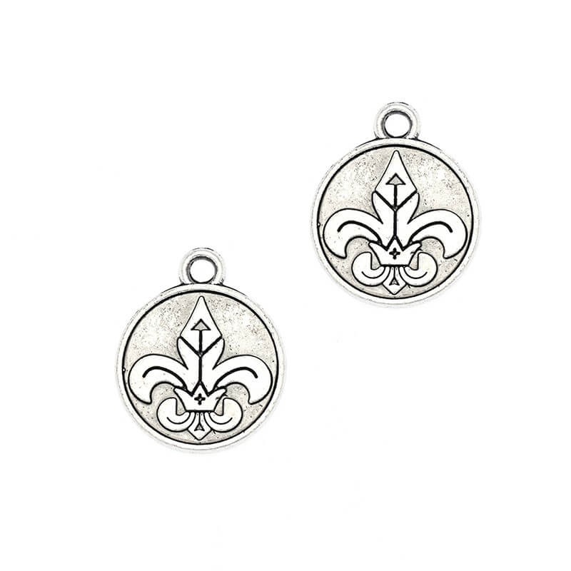 Pendants for coin bracelets with a lily antique silver 18x15x2mm 2pcs AAS917