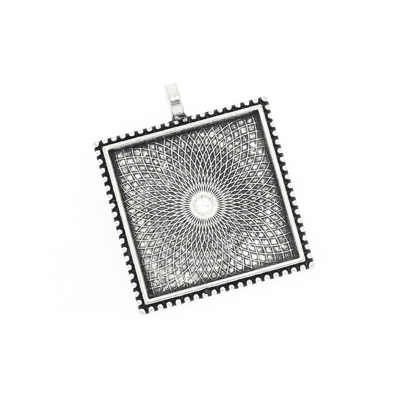 Cabochon bases 25mm square antique silver 37x31x2mm 1pc OKWIKWAS2