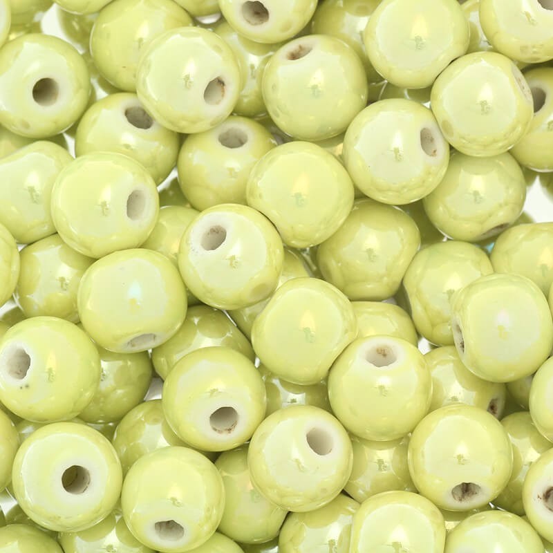 Beads for bracelets ceramic balls 12mm yellow ab 1pc CKU12C08E