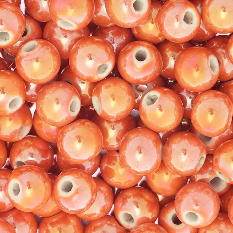 Beads for bracelets ceramic balls 12mm orange ab 1pc CKU12C09E