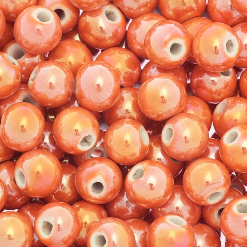 Beads for bracelets ceramic balls 12mm orange ab 1pc CKU12C09E