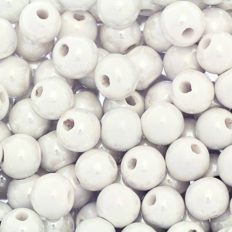 Beads for bracelets, ceramic balls 12mm, white pearl 1pc CKU12K08E