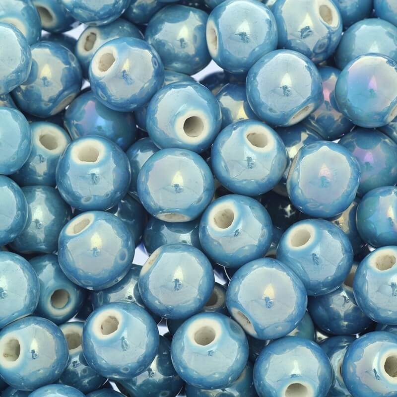 Beads for bracelets ceramic balls 12mm blue ab 1pc CKU12N15E