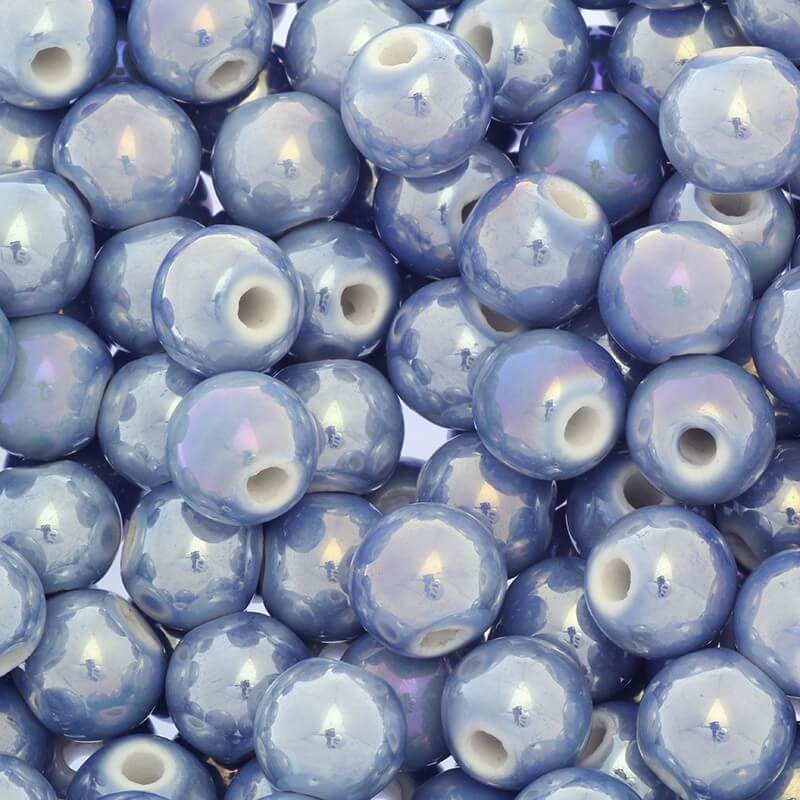 Beads for bracelets ceramic balls 12mm lavender blue ab 1pc CKU12N16E