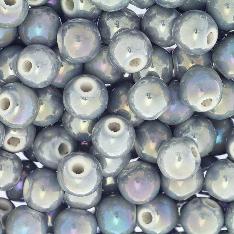 Beads for bracelets ceramic balls 12mm gray ab 1pc CKU12S07E