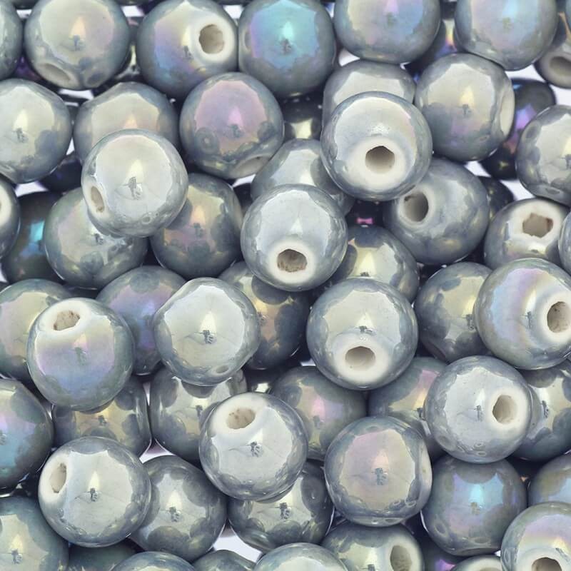 Beads for bracelets ceramic balls 12mm gray ab 1pc CKU12S07E