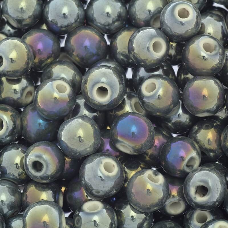 Beads for bracelets ceramic balls 12mm warm gray ab 1pc CKU12S13E