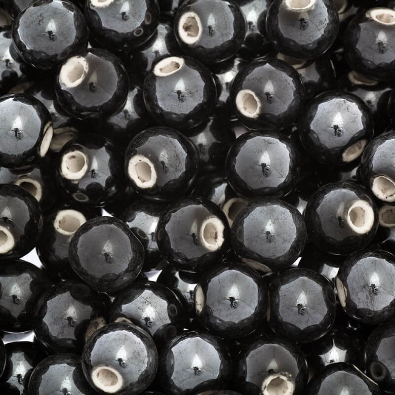 Beads for bracelets ceramic balls 12mm black 1pc CKU12S06E