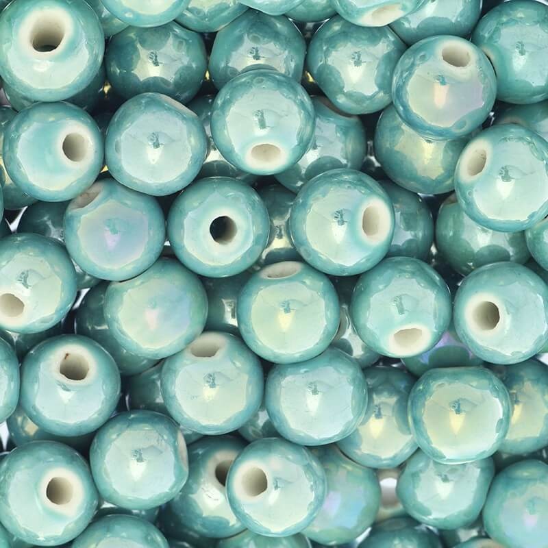 Beads for bracelets ceramic balls 12mm turquoise ab 1pc CKU12Z11E