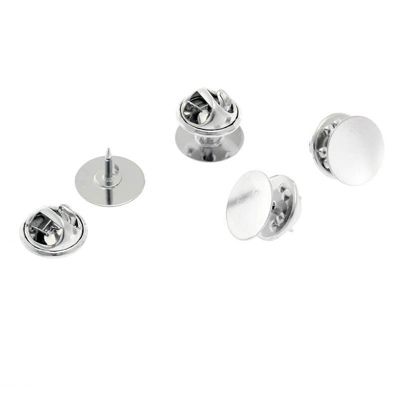 Pin brooch base with a plate 12mm platinum 1 set with a clasp BBR03AS