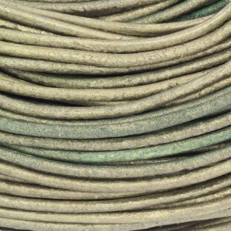 Leather strap 2mm, green-golden melange, on a spool of 1m RZ20Z03