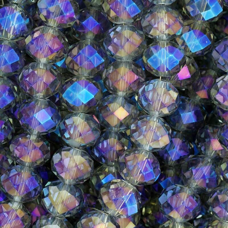 Koraliki kryształki 10x8mm rondelle  70szt szare z niebieskim efektem benzyny  SZSZOP1004N