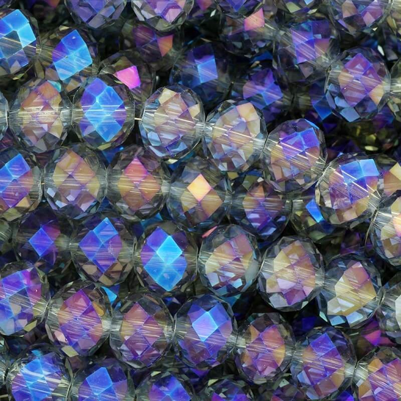Koraliki kryształki 10x8mm rondelle  70szt szare z niebieskim efektem benzyny  SZSZOP1004N
