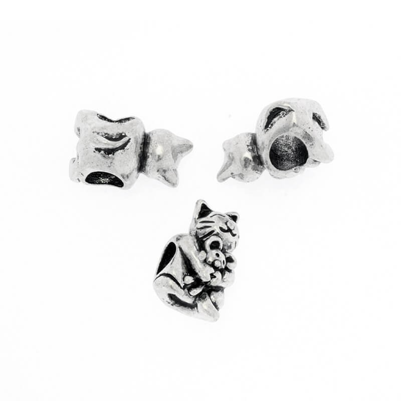 Modular beads cat and mouse antique silver 16x12x11mm 2pcs AASP086