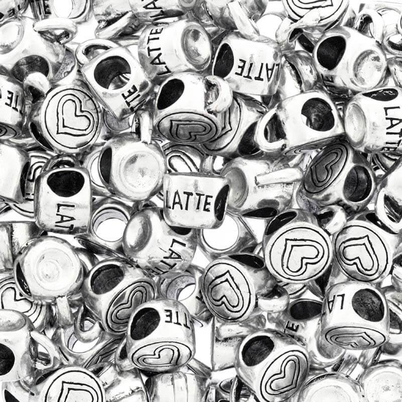 Modular beads coffee latte with heart antique silver 13x9x8mm 2pcs AASP085