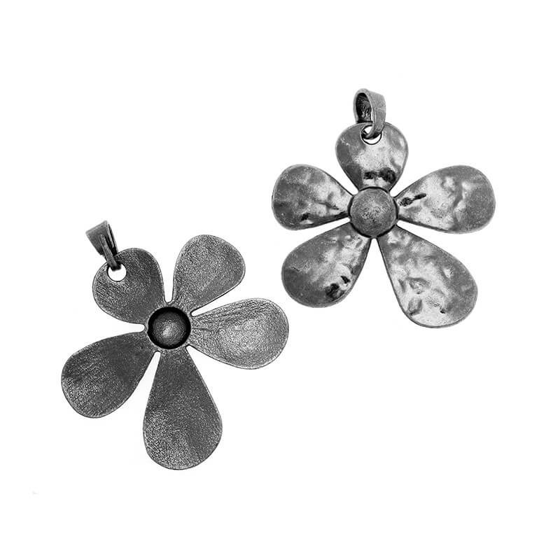 Zawieszki do biżuterii Hammerite kwiat z krawatką 1szt antracyt 65x68mm AAAN03