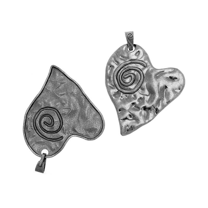 Jewelery pendants Hammerite heart with spiral 1pc anthracite 65x78mm AAAN06
