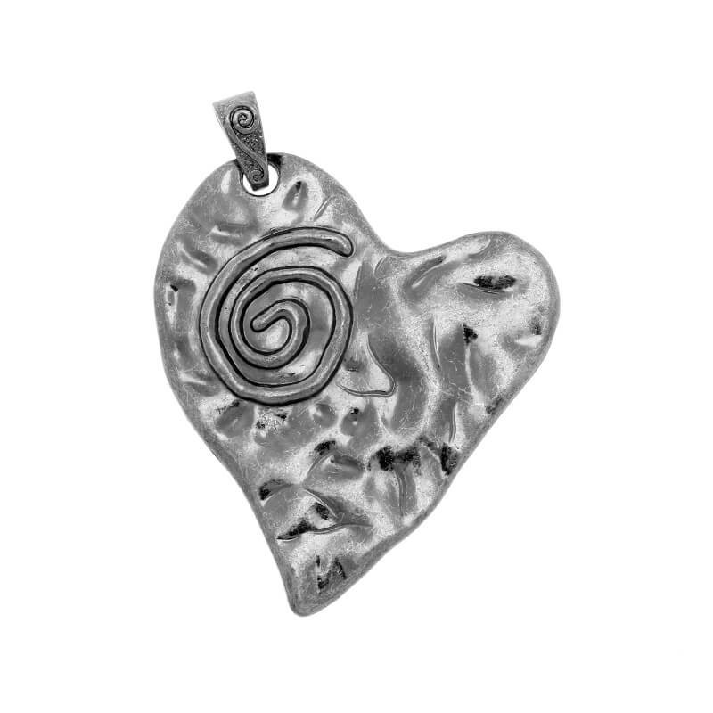 Zawieszki do biżuterii Hammerite serce ze spiralką 1szt antracyt 65x78mm AAAN06