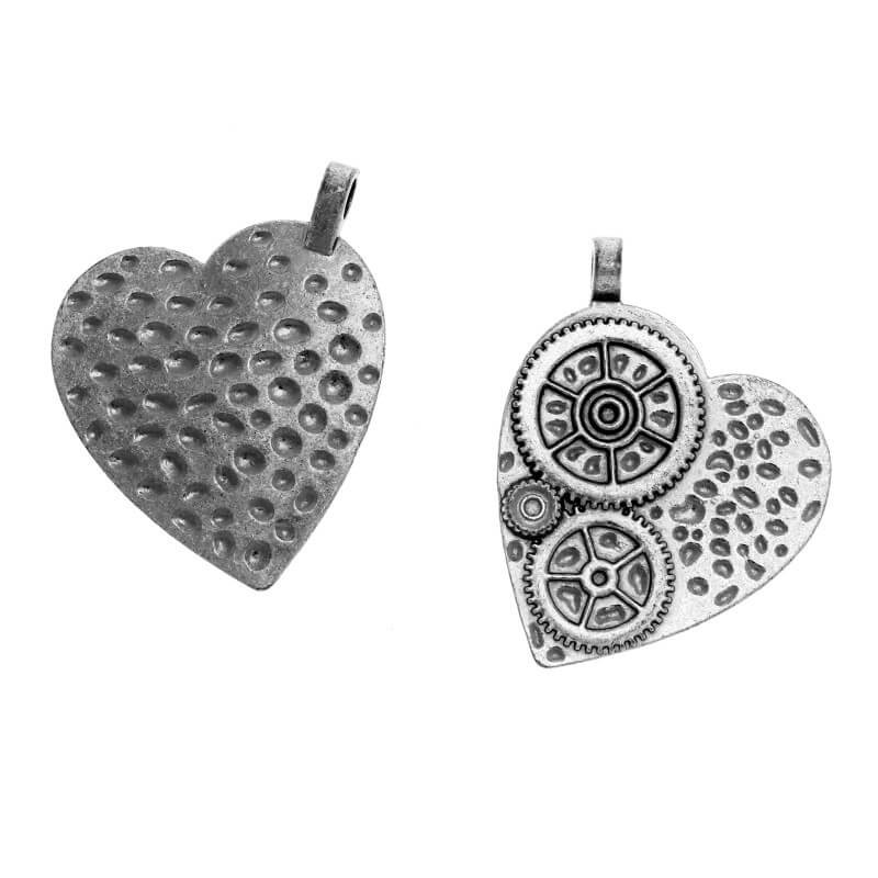 Pendants for jewelry Hammerite heart steampunk 1pc anthracite 38x48mm AAAN08