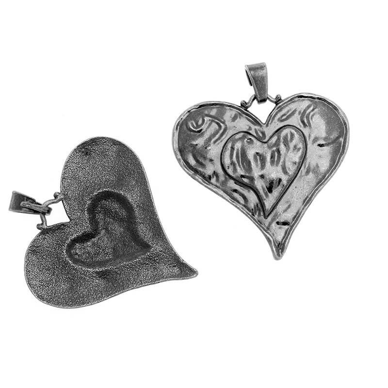 Jewelry pendants Hammerite double heart hammered 1pc anthracite 64x61mm AAAN10