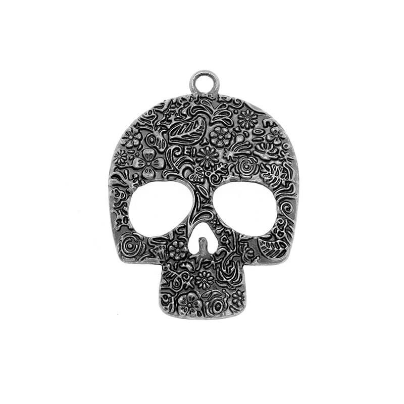 Pendants for jewelry Hammerite skull with flowers 1pc anthracite 64x45mm AAAN13