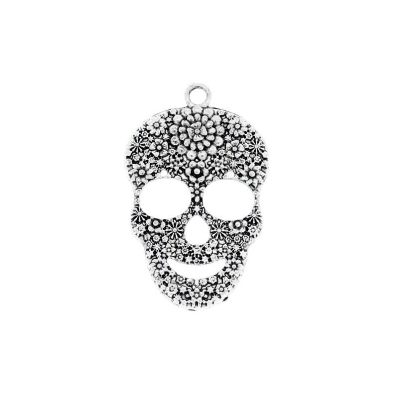 Skull jewelry pendants floral 1pc antique silver 49x31mm AAT006