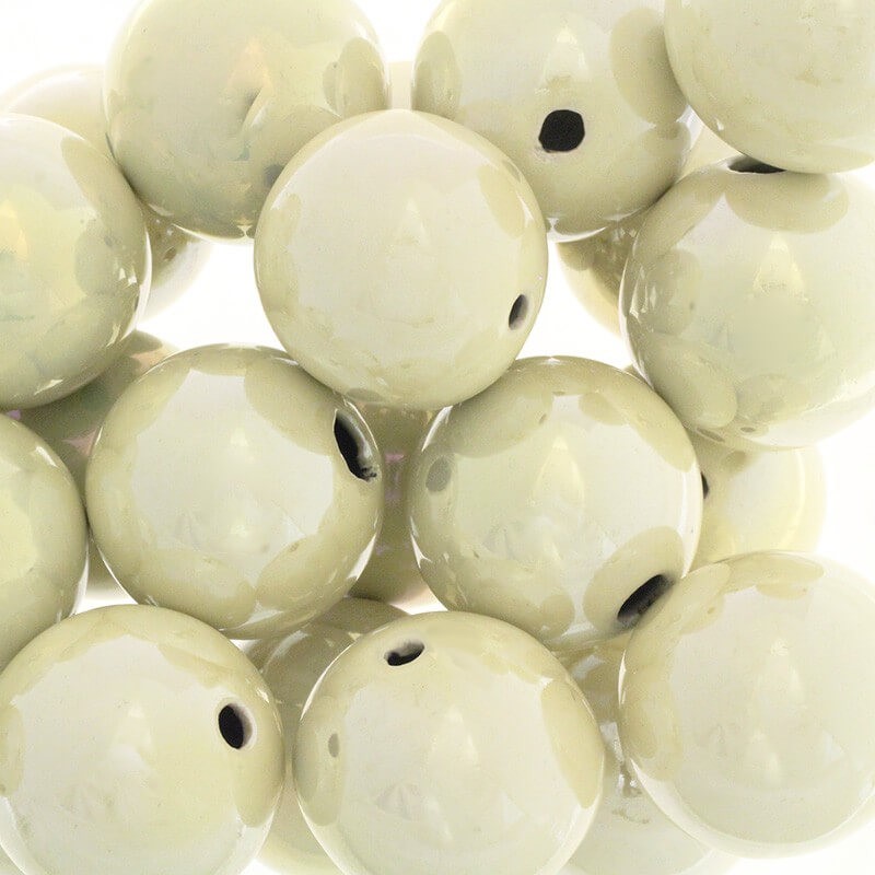 Porcelain Ball Beads for Jewelry Hollow Cream Gold Gloss 35mm 1pc CKU35K05DA