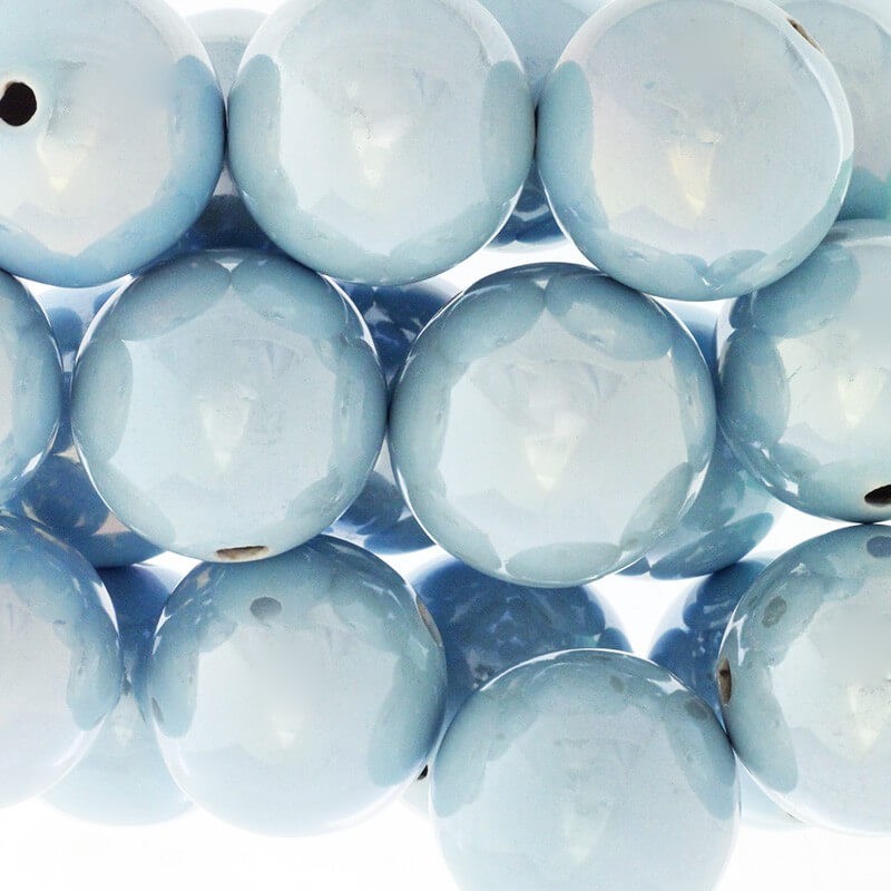 Porcelain balls beads for jewelry empty light blue iridescent 35mm 1pc CKU35N17DA