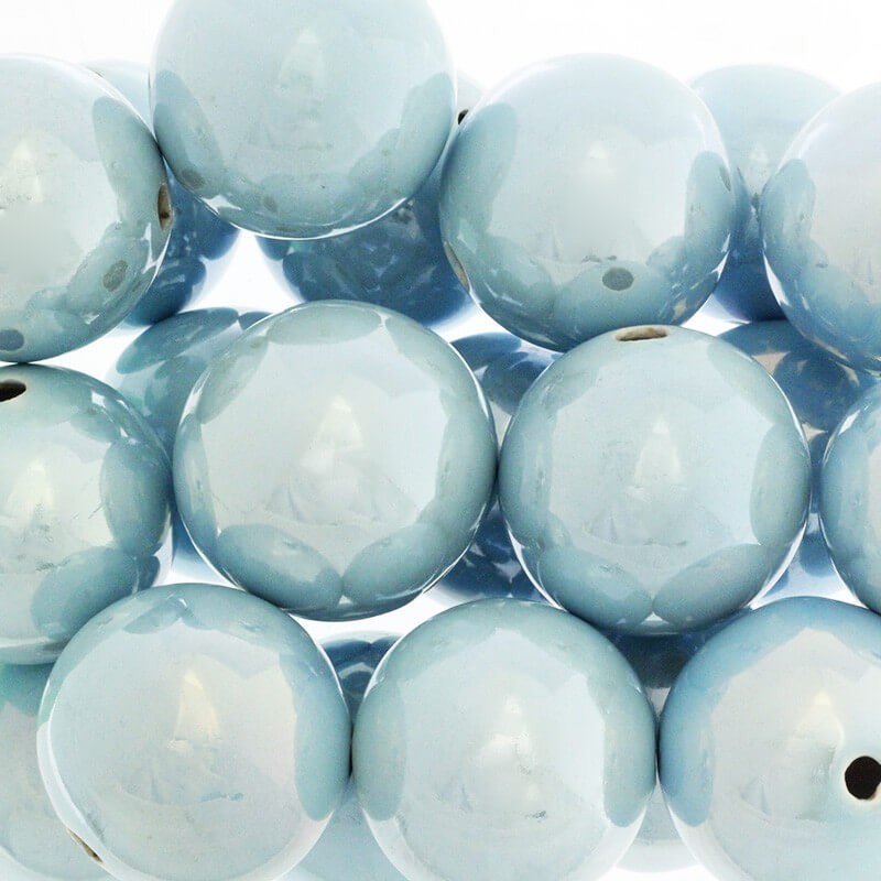 Porcelain balls beads for jewelry empty light blue iridescent 35mm 1pc CKU35N17DA