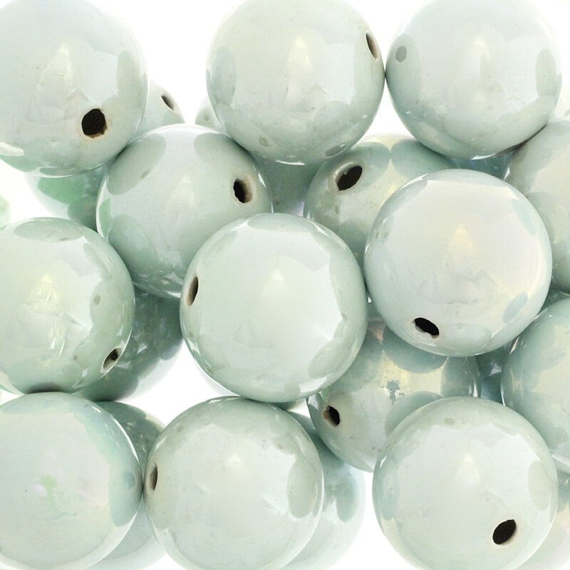 Porcelain Balls Beads For Jewelry Hollow Azure Fog Iridescent 35mm 1pcs CKU35N18DA