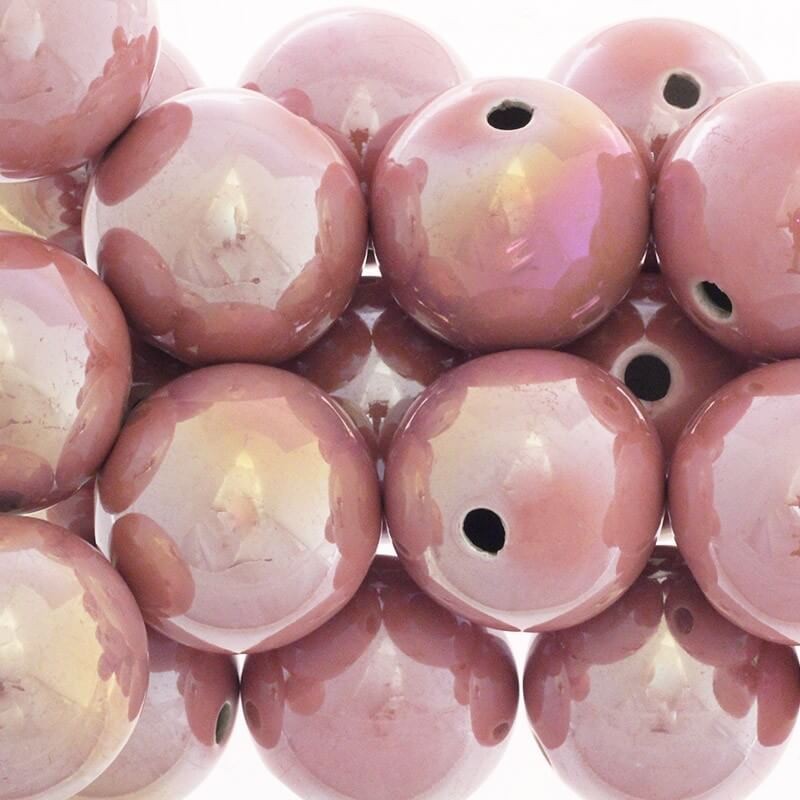 Porcelain balls beads for jewelry hollow iridescent pink 35mm 1pc CKU35R08DA