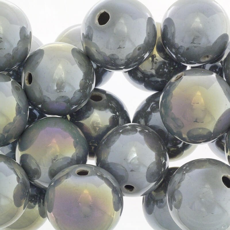 Porcelain balls beads for jewelry medium gray iridescent 35mm 1pc CKU35S01DA