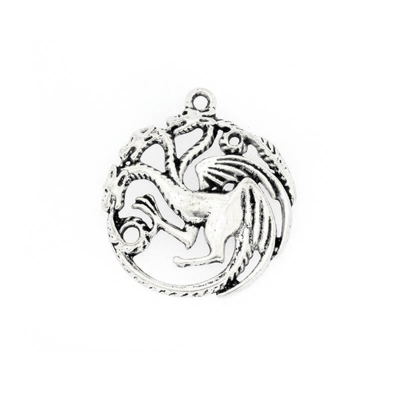 Targaryen dragons (Game of Thrones) pendant on leather strap antique silver 31x28x2mm 1pc AAS754A