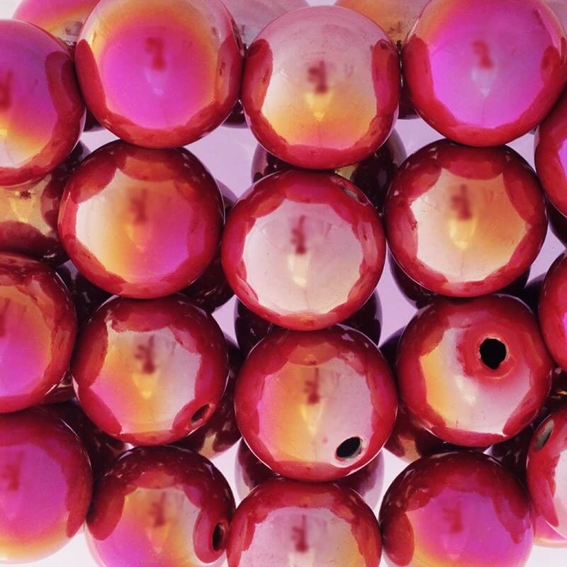 Ceramic beads hollow balls 28mm red gold gloss 1pc CKU28C02DA