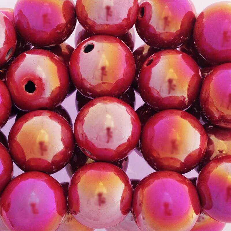 Ceramic beads hollow balls 28mm red gold gloss 1pc CKU28C02DA