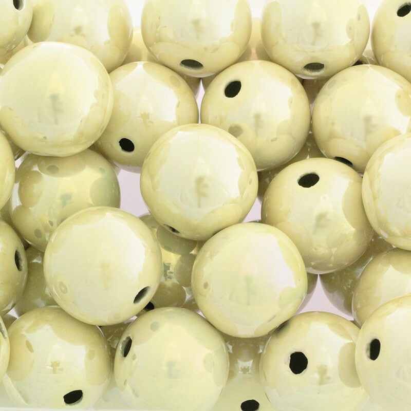Koraliki ceramiczne puste kule 28mm kremowy złoty połysk 1szt CKU28K05DA