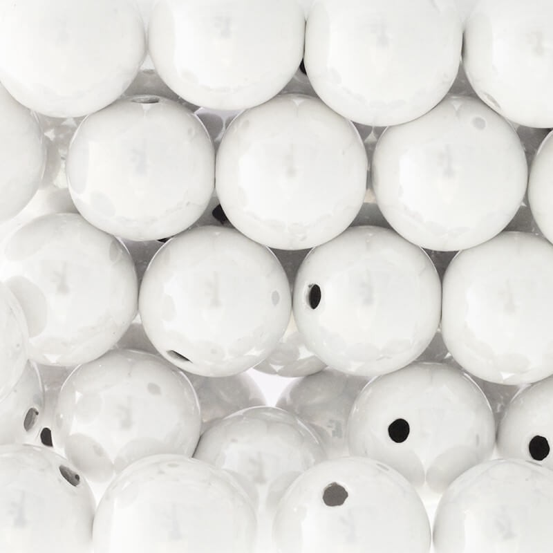 Koraliki ceramiczne puste kule 28mm biała perła 1szt CKU28K08DA