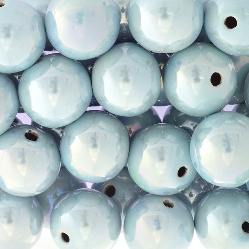Koraliki ceramiczne puste kule 28mm jasny błękit opalizujący 1szt CKU28N17DA
