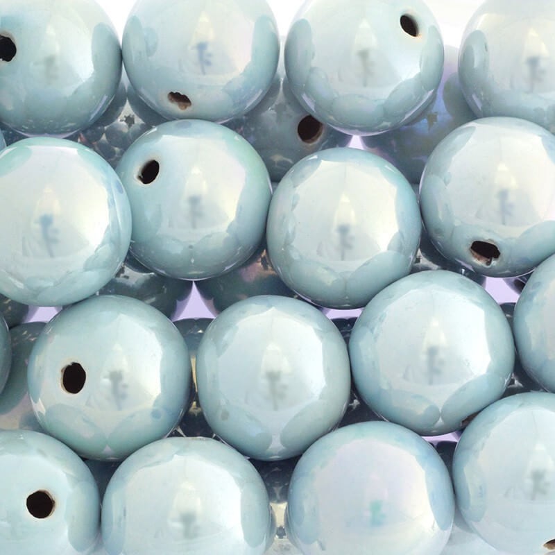 Ceramic beads hollow balls 28mm light blue iridescent 1pc CKU28N17DA