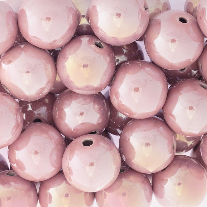 Ceramic beads hollow balls 28mm iridescent pink 1pc CKU28R08DA