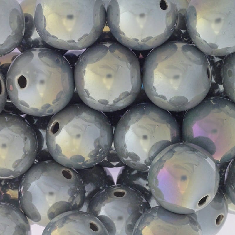Koraliki ceramiczne puste kule 28mm średni szary opalizujący 1szt CKU28S01DA